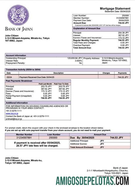 para download Modelo Word e PDF de declaração de hipoteca do Banco do Japão do Japão